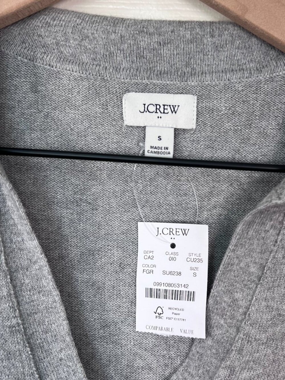 J.Crew Factory Short Sleeve V-Neck Cotton/Cashmere Polo Sweater Gray Pullover - Picture 3 of 5